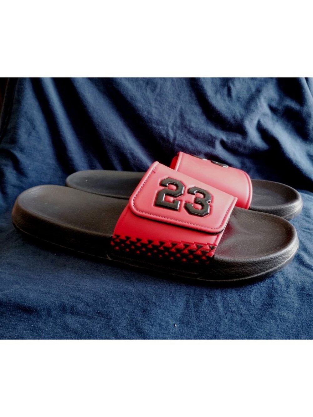 Red Black Slides Sandals 23 Logo Men's Size 14 Rubber Adjustable